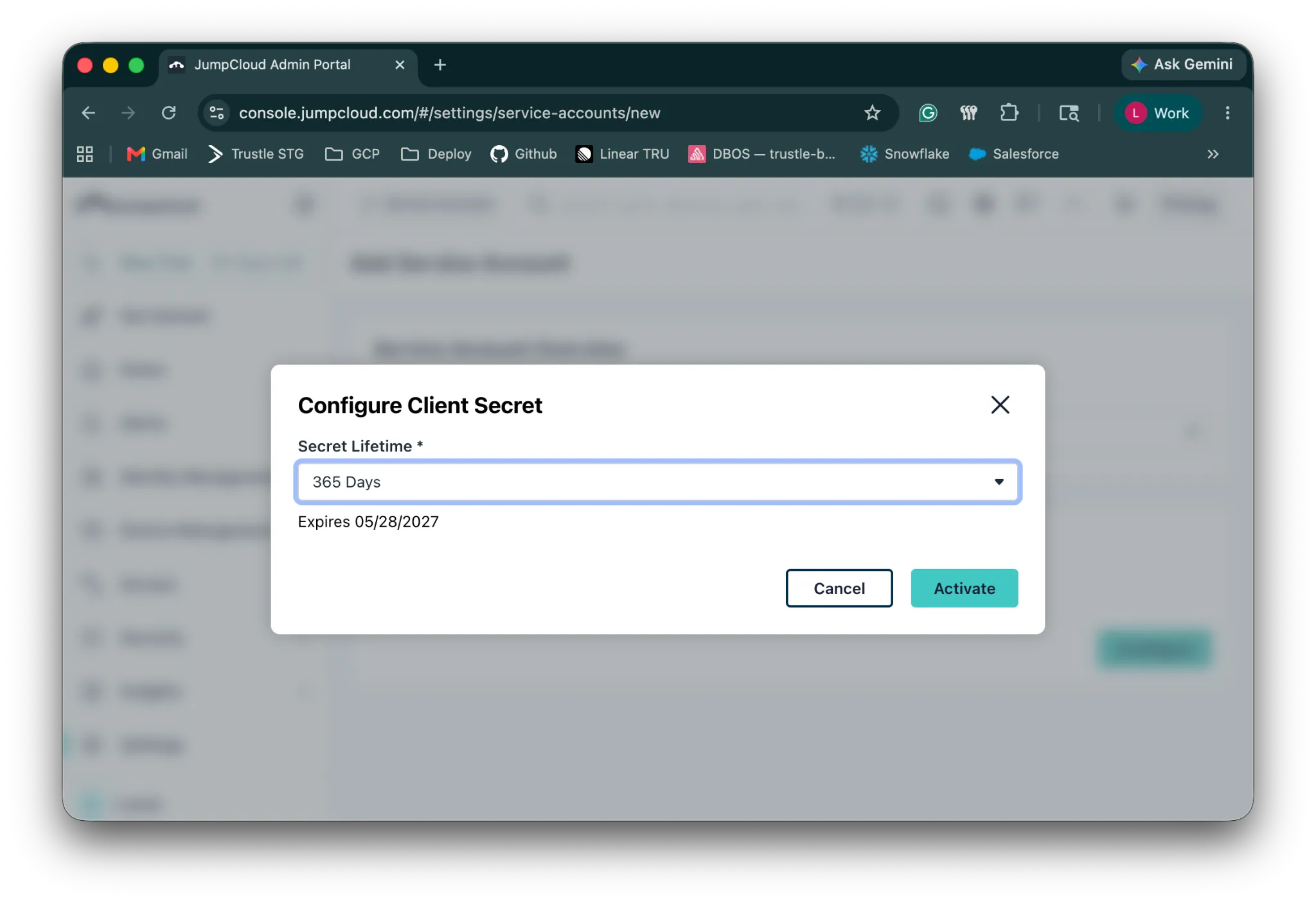 Configure secret lifetime