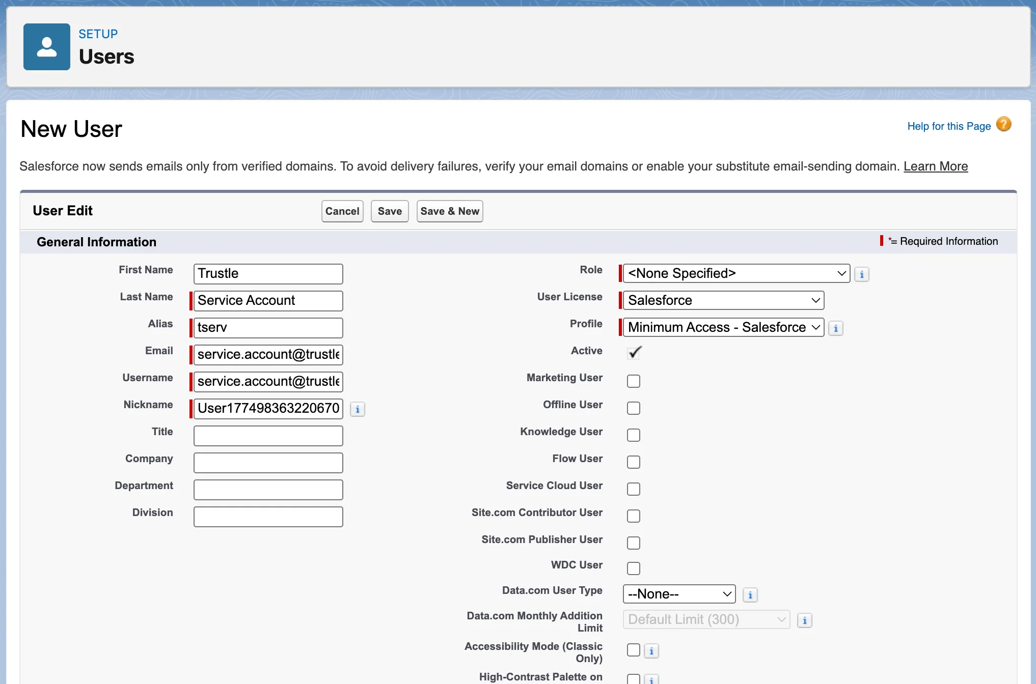 Create the service account user