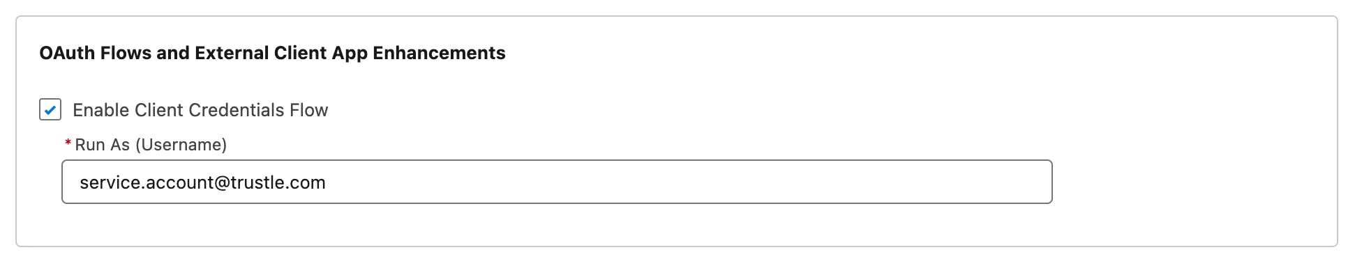 Enable Client Credentials Flow and set Run As