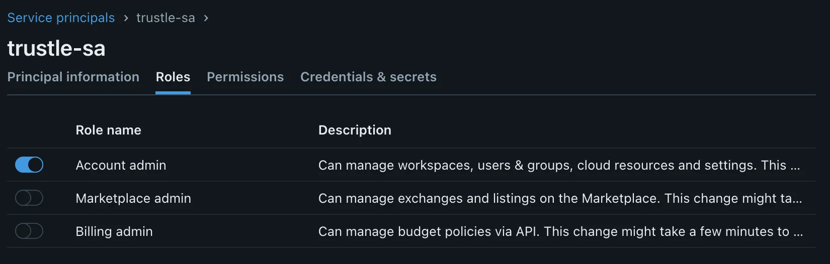 Grant the Account Admin role to the service principal