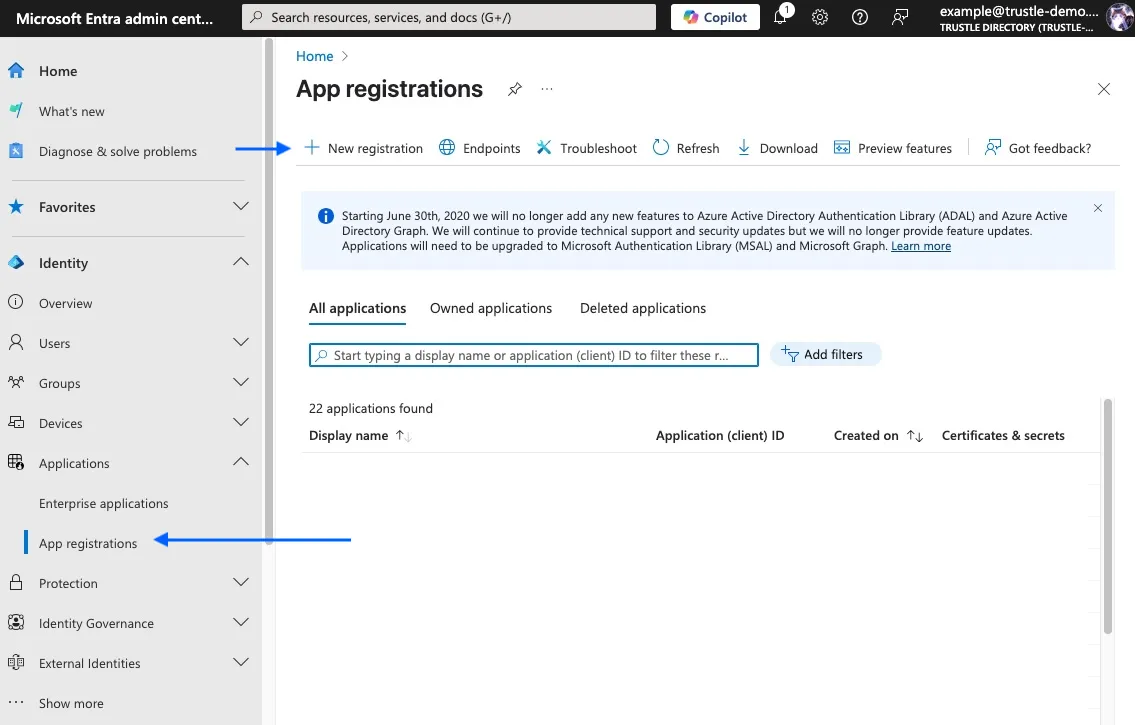 New app registration form in the Microsoft Entra Admin Center