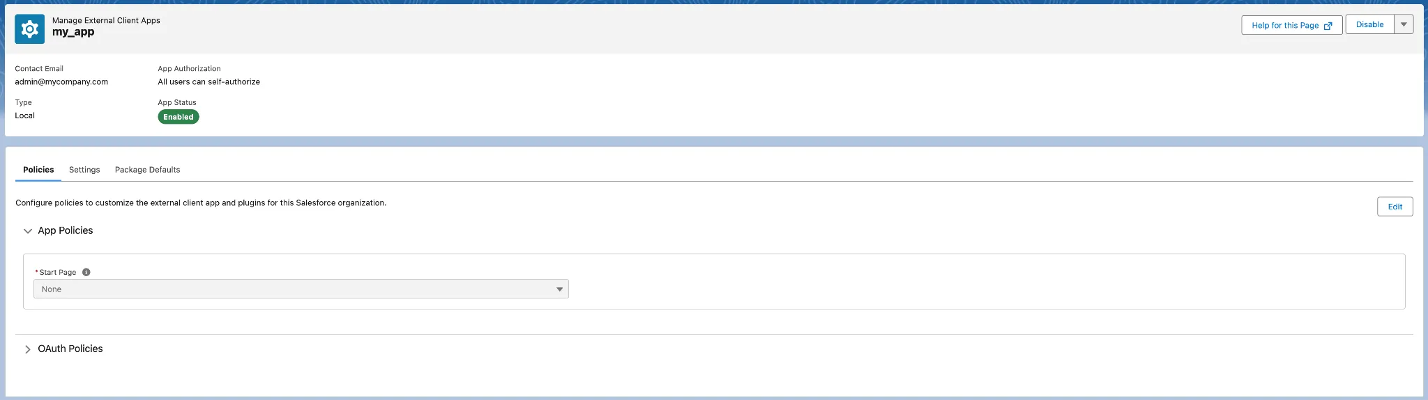 External Client App page