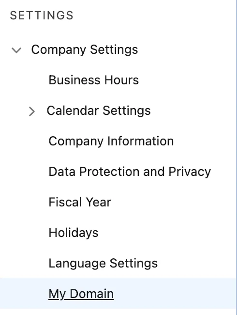 Open My Domain settings