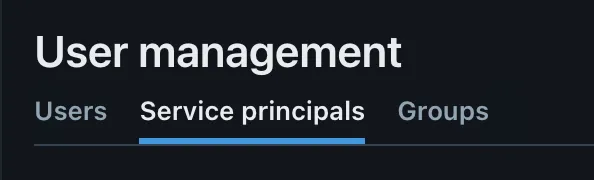 Service Principals tab