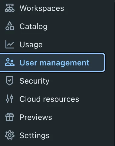 User Management in the Databricks sidebar